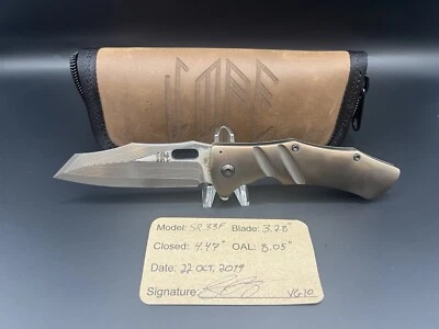 2019 Ed Cope SR33F - VG10 Damascus / Brush Bronze Titanium  Full Custom Knife - Image 1 of 4