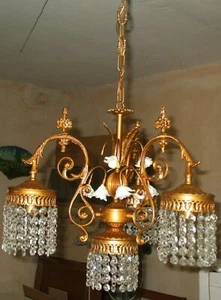 Lampadario 7 a sospensione da soffitto cristallo a goccia 4 luci vintage - Bild 1 von 1