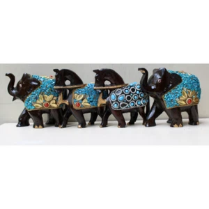 Blue stone work wooden Statue Elephant and Camel statue with stone décor work-4 - Picture 1 of 9