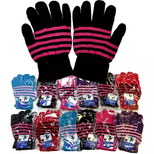Lotto 12 paia guanti magici invernali caldi a righe donna elasticizzati maglia termica - Foto 1 di 6