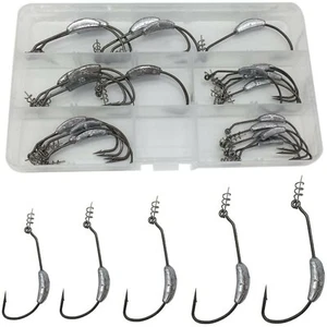 25Pc Wide Gap Fishhook Sinker Weighted Worm Crank Fishing Hook Fishing Clip Snap - Picture 1 of 9