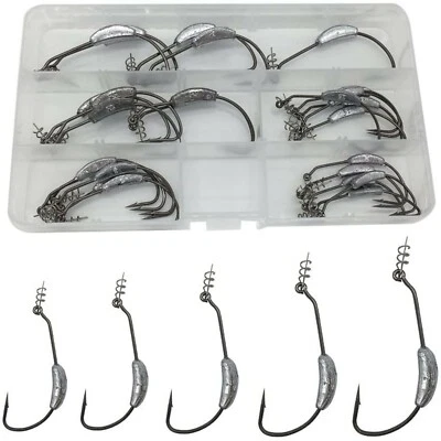 25Pc Wide Gap Fishhook Sinker Weighted Worm Crank Fishing Hook Fishing Clip Snap - Image 1 of 4