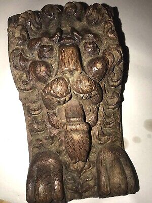 Antique 19th C. Carved Oak Corbel/Fragment Lion's Face • 145£
