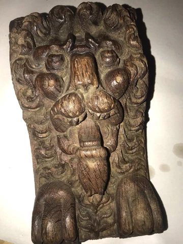 Antique 19th C. Carved Oak Corbel/Fragment Lion's Face Cover
