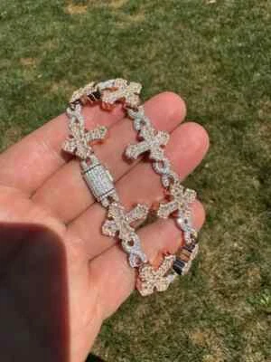 6.0 ct Round Tested Moissanite Gothic Cross link Bracelet 14k 2-Tone Gold Plated - Image 1 of 4