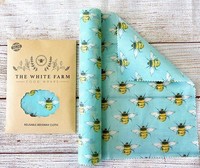 XXLong Wrap Beeswax Food Wrap, DIY Cut To Size, Zero Waste Living, Bees on blue