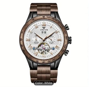 Men's Wooden Mechanical Watch, Round Dial,Without Battery, Fathers Day Gift - Picture 1 of 6