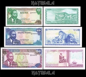 KENYA SET 3 Pcs 10, 20 & 100 SHILLINGS 1978 Pick-16-17-18 UNC - Picture 1 of 1