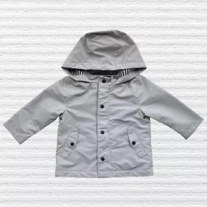 New Zara Baby Boys Classic Hooded Rain Jacket Gray Full Zip Full Snap Size 9-12M - Picture 1 of 12