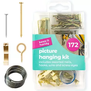 172pk Picture Hanging Kit Set Hooks Nails Wire Photo Frame Mirror Wall Art - Picture 1 of 12