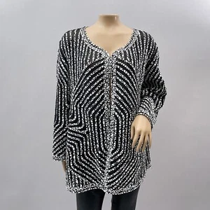 Chico's Travelers Jacket Women 3 / XL Black White Strip Cardigan Career Stretch - Picture 1 of 10