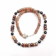 16 Inch Necklace Rare Brown Moonstone 925 Silver Lock 5-8 MM Rondelle Beads