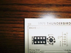 1971 Ford Thunderbird EIGHT Series Models 360HP 429 CI V8 4BBL Tune Up Chart - Picture 1 of 5