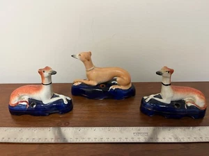 Staffordshire Whippet Borzoi greyhound dog inkwells garniture 3 c.1860s 5.5” - Picture 1 of 6