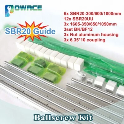 【DE】SBR20 Linear Rail+SFU1605 L350/650/1050mm Ballscrew&Nut+BK/BF12+Coupler CNC - Bild 1 von 4