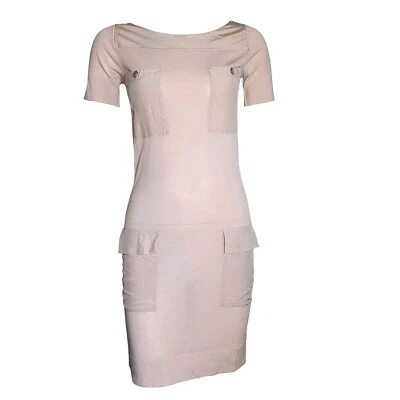 Vestido suéter rosa claro liso LACOSTE manga corta bolsillos para mujer talla 32 Foto 1 de 4
