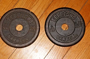 SET 2 Vintage 5 Pfund Ferrigno Langhantel Standard Gusseisen Hantelscheiben - Bild 1 von 2