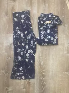 Papinelle Pyjama Set kleine Oberhose leicht blau Blumenmuster Baumwolle beschnitten - Bild 1 von 9