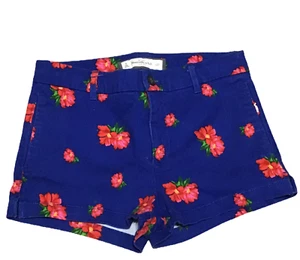 Abercrombie & Fitch Booty Shorts Size 4 Waist 27 Stretch Blue with Pink Flowers - Picture 1 of 4