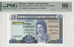 i-001587 Gibraltar (British Administration) 10 Pounds 1986. PMG Gem UNC 66 EPQ - Picture 1 of 2
