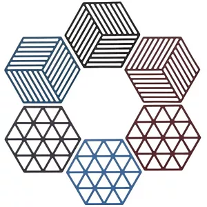Silicone 6pcs Trivet Mat Non-Slip Pot Holder Heat Resistant Hexagon Cup Coaster - Picture 1 of 5