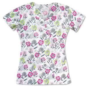 Scrubs-Ladies Three Pockets V-Neck Top- flowers-NWT (XS/8-10, S/10-12) soft - Picture 1 of 3