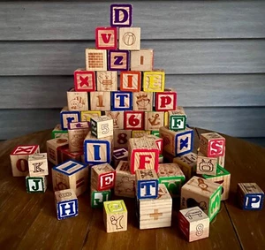 61 Wooden ABC Extra Large & Small Engraved Embossed Baby Alphabet Letters Blocks - Picture 1 of 5