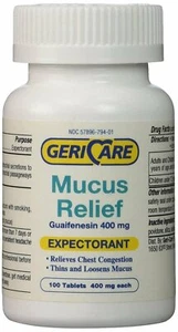 Gericare Mucus Relief Guaifenesin Expectorant Tablets 400mg 100 Count Per Bottle - Picture 1 of 5
