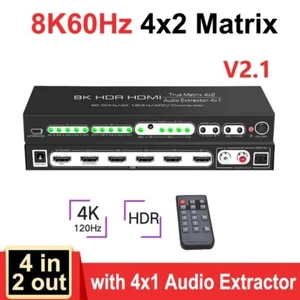 8K 60Hz HDMI Matrix 4x2 Switch Splitter 4 To 2 4K120Hz 4x1 Audio Extractor HDR10 - Picture 1 of 12