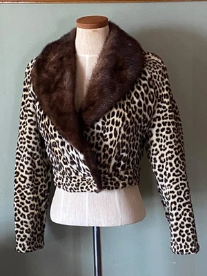 Fur Ocelot Animal Print Short Jacket with Mink trim Small   - SPECTACULAR  !! - Image 1 of 4