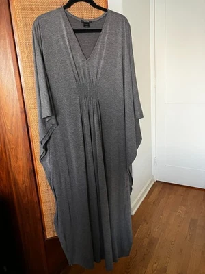 NATORI СЕРЫЙ ДЖЕРСИ ВЯЗАНЫЙ КАФТАН МАКСИ ПЛАТЬЕ НОЧНОЕ ПЛАТЬЕ - РАЗМЕР МАЛЕНЬКИЙ - Изображение 1 из 3