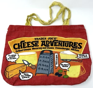 Trader Joe's Einkaufstasche Beuteltasche Stoff wiederverwendbar Cheese Adventures rot gelb gebraucht - Bild 1 von 8