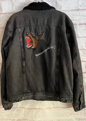 Obey Мужская джинсовая куртка с цепочкой L карманы шерпа подкладка черная собака на спине - Изображение 1 из 4