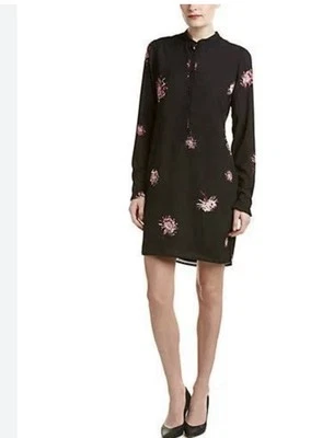 Vestido Camisa Yoana Baraschi XS Extra Pequeño Manga Larga Negro Floral Foto 1 de 4