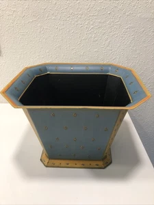 Vintage Toleware Cachepot Jardiniere Metall Übertopf Blau & Gold Ranke Klassisch Französisch - Bild 1 von 18