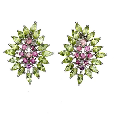 925 Sterling Silver Earrings Marquise Peridot Rhodolite Garnet Gemstone Jewelry - Image 1 of 4