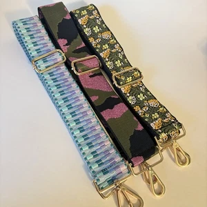 Lot of 3 Adjustable Bag Camera Woven Straps Floral Camo Geometric - Picture 1 of 6