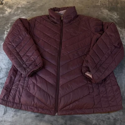 London Fog Lightweight Packable Down Puffer Jacket Quilted Maroon Women's XL - Image 1 of 4