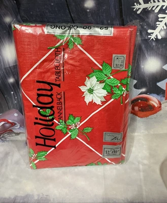 NEW Vintage Holiday Flannel Back Tablecloth 52" x 90" Christmas - Image 1 of 4