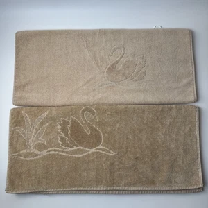 2 Vintage Cannon Sculpted Swans Beige Bath Towels 41”x23” USA Tan Oatmeal - Picture 1 of 9