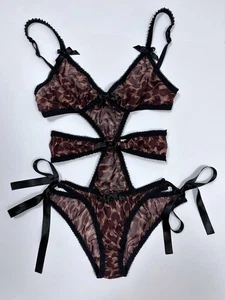 Agent Provocateur Esme Silk Leopard Cut-Out Teddy Bodysuit One-Piece Lingerie /3 - Picture 1 of 11