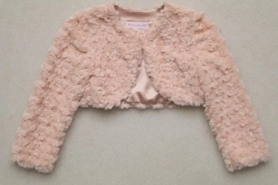 BONNIE JEAN GIRL'S SIZE 4 SHRUG SWEATER JACKET FAUX FUR SUPER SOFT PINK - Image 1 of 4