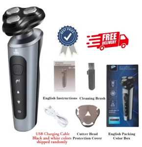 Rasoio Elettrico Uomo Rasoio Bagnato/Asciutto Ricaricabile Rotante Senza Fili Ricarica USB UK - Foto 1 di 8