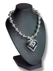True To Form Puffed Heart Silver Toned Necklace NWT - Picture 1 of 1