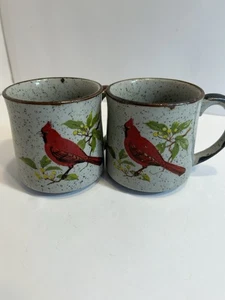 Vintage Otagiri Speckled Cardinal Songbird Mug Set Of 2 - Picture 1 of 8