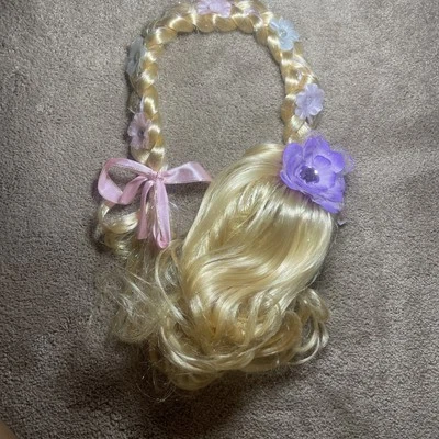Peluca de Vestir Rapunzel Rubia Enredada Trenza Flores Brillo Gemas Tienda Disney Foto 1 de 4