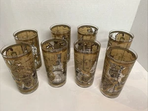 VINTAGE 1960er CERA "ATLAS WELTKARTE" 12 OZ GLÄSER und 22k Rand, 8er Set - Bild 1 von 10