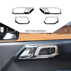 4pcs Interior Door Handle Panel Cover Trim Bezels For Ford Bronco 2021+ Chrome - Picture 1 of 11