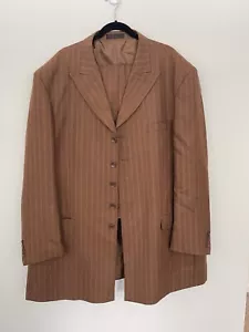 Loriano Collection Merino Wool Zoot Suit Super 100s Retro 54L/48L Brown Stripe - Picture 1 of 13