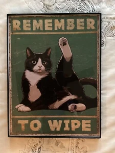 12 x 16 framed canvas print a tuxedo cat in the bathroom - Picture 1 of 1